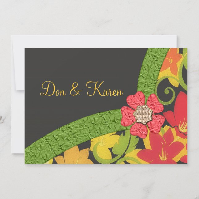 Coral Green & Yellow Flowering Garden Size A7 Invitation (Front)