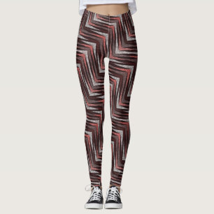 Coral, grey, brown zigzag pattern. leggings