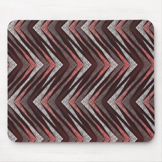 Coral, grey, brown zigzag pattern. mouse pad (Front)