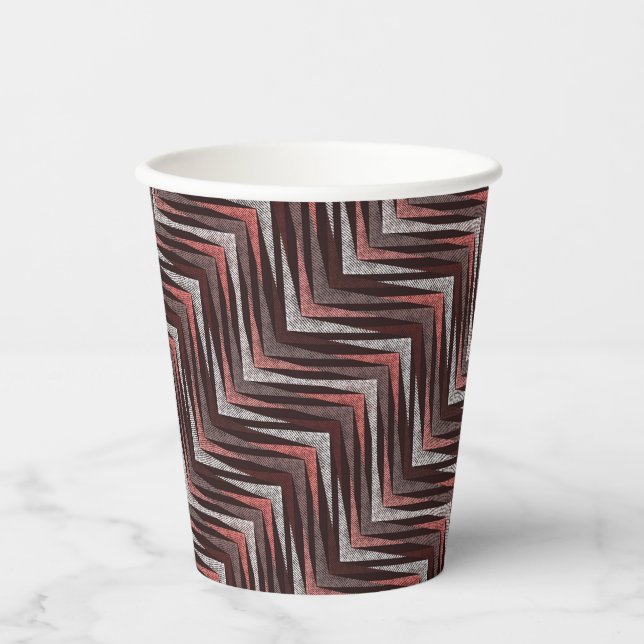 Coral, grey, brown zigzag pattern. paper cups (Front)