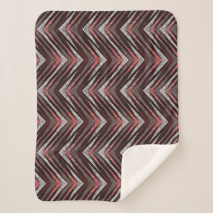 Coral, grey, brown zigzag pattern. sherpa blanket