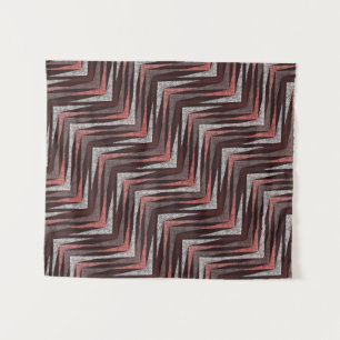 Coral, grey, brown zigzag pattern. tapestry