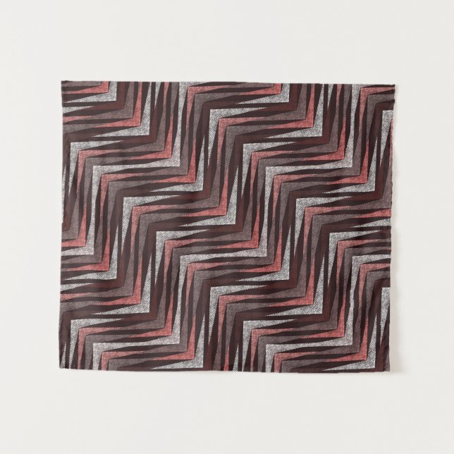Coral, grey, brown zigzag pattern. tapestry (Front (Horizontal))
