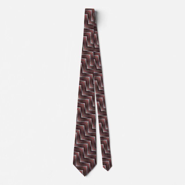 Coral, grey, brown zigzag pattern. tie (Front)