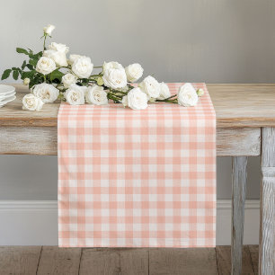 Coral Grey Check Table Runner Everyday Use