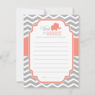 Coral Grey Chevron Elephant Baby Shower Advice Card