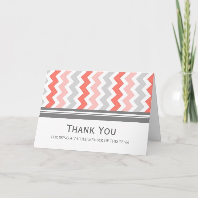 Coral Grey Chevron Employee Appreciation Card (Front)