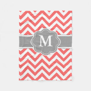 Coral Grey Chevron Monogram Blanket