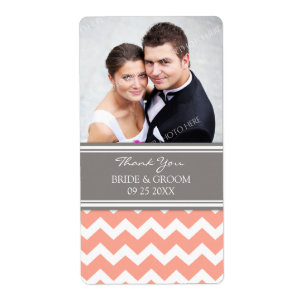 Coral Grey Chevron Photo Wedding Labels