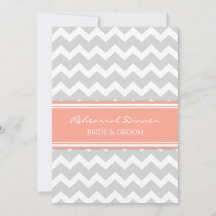 Coral Grey Chevron Rehearsal Dinner Party Invitation