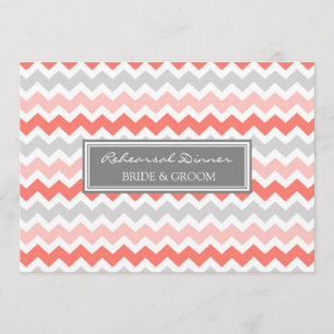 Coral Grey Chevron Rehearsal Dinner Party Invitation
