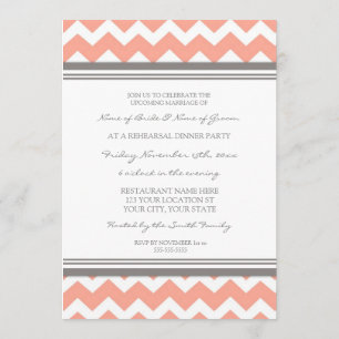 Coral Grey Chevron Rehearsal Dinner Party Invitation