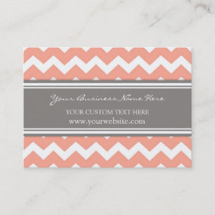 Coral Grey Chevron Retro Business Cards