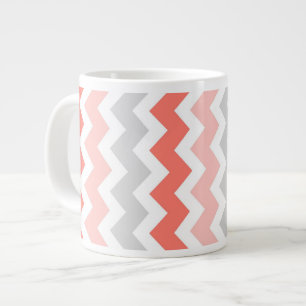 Coral Grey Chevrons Jumbo Coffee Mug