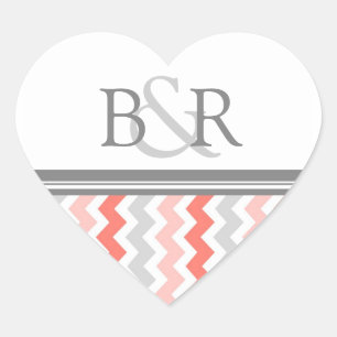 Coral Grey Chevrons Monogram Envelope Seal
