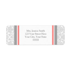 Coral Grey Damask Custom Return Address Labels