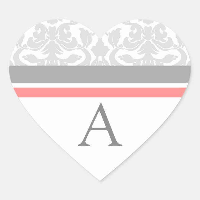 Coral Grey Damask Monogram Envelope Seal (Front)