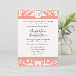 Coral & Grey Damask Wedding Invitations