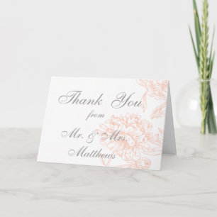 Coral Grey Floral Vintage Wedding Photo Thank You