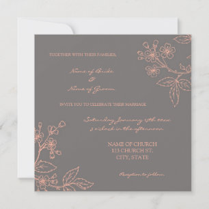 Coral Grey Floral Wedding Invitation Cards