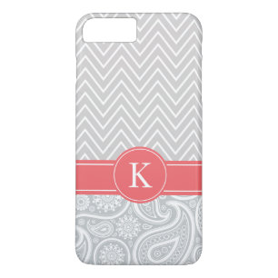 Coral Grey Monogram Chevron Paisley Pattern Case-Mate iPhone Case