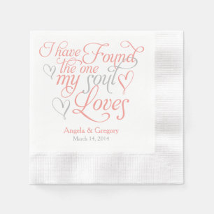 Coral Grey My Soul Loves Heart Wedding Napkin