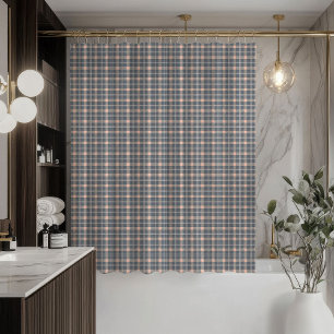 Coral Grey Plaid Curtain Modern Touch for Bath