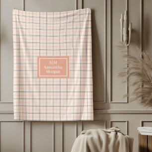 Coral Grey Plaid Throw Personalised Trendy Look Fleece Blanket