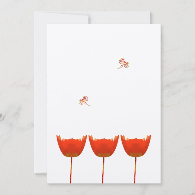 Coral & Grey Poppies  Butterfly Wedding Invitation (Front)