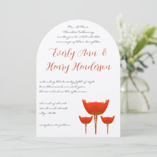Coral & Grey Poppies Butterfly Wedding Invitation