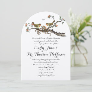 Coral & Grey Rustic Love Bird Wedding Invite