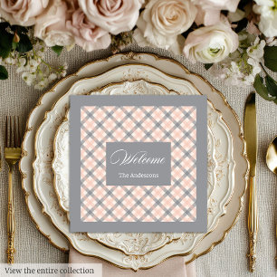 Coral Grey Tartan Napkins Personalized Modern Set