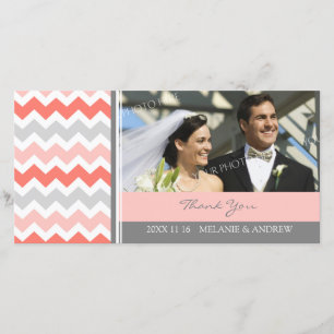 Coral Grey Thank You Wedding Photo Cards