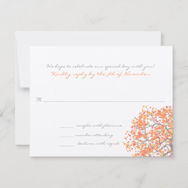 Coral Grey Tree Monogram Response Card (Front)