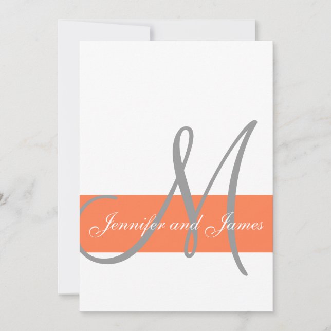 Coral Grey Wedding Invitation | Monogram Names (Front)