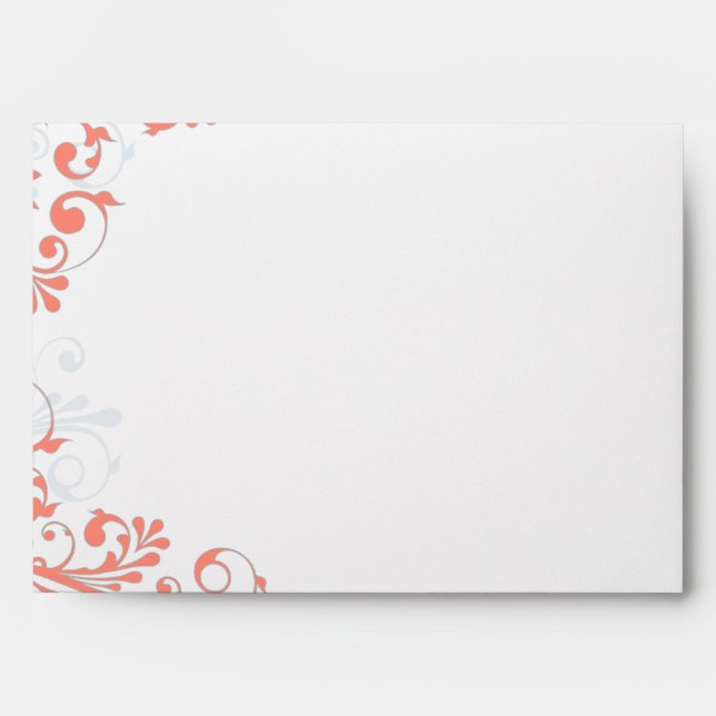 Coral, Grey, White Floral Wedding A-7 Envelopes (Front)