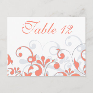 Coral, Grey, & White Wedding Table Cards