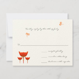 Coral & Grey Wild Flower Bee Wedding RSVP Card