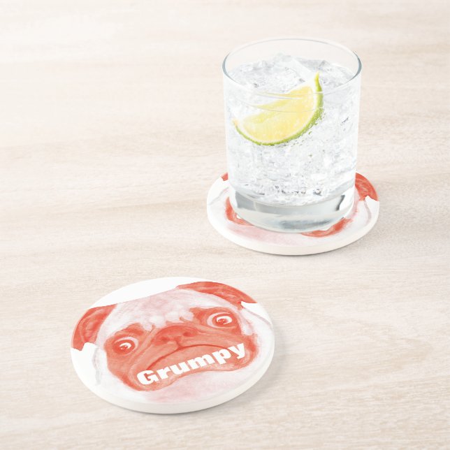 Coral Grumpy Puggy Coaster (Side)