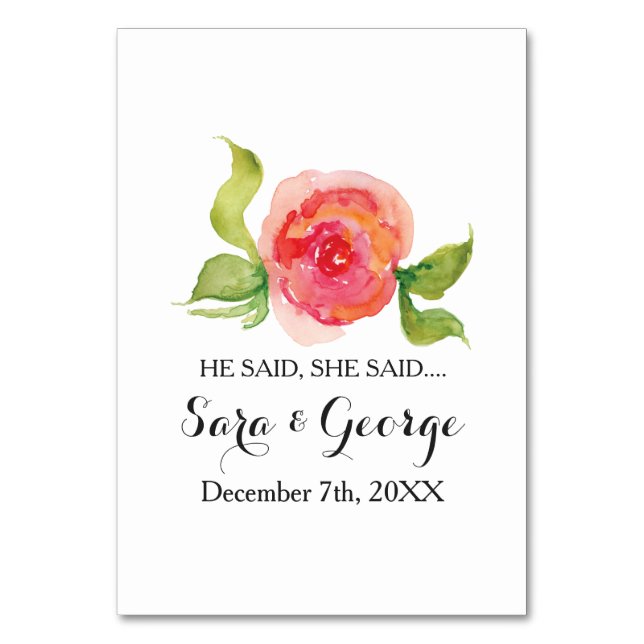 Coral He said, She said bridal shower game card (Front)