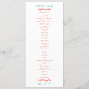 Coral Heart Aqua Beach Wedding Program Programme