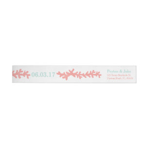 Coral Heart Aqua Beach Wedding Wrap Around Label