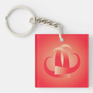 coral hearts hugging key ring