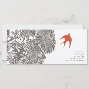 Coral Heirloom Floral Vintage Bird Wedding Invitation