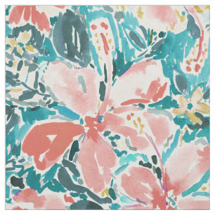 Coral Hello Hibiscus Watercolor Floral Fabric