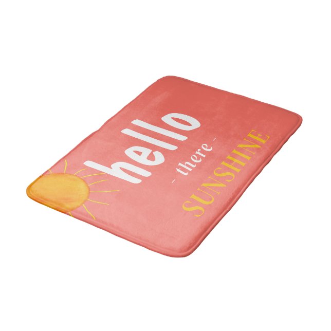 Coral Hello there Sunshine Typography  Bath Mat (Angled)
