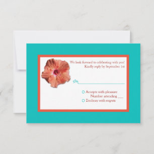 Coral Hibiscus and Aqua II Reply Card