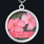 Coral Impatiens Flower Necklace<br><div class="desc">These are Coral Impatiens flowers. Makes a great gift for a loved one. Names and Date can be changed to your own. Just enter them in the text boxes to the right. Check out my other necklaces in my store.</div>