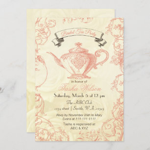 Coral Ivory Roses vintage Bridal Tea Invites