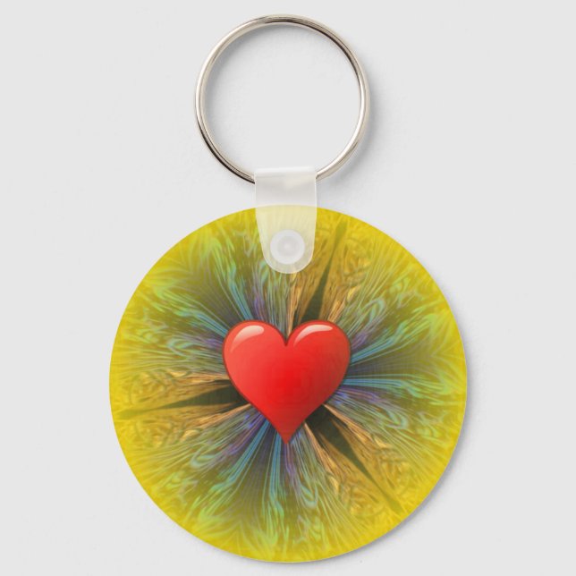 Coral Kaleidoscope Heart Keychain (Front)